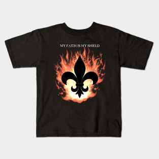 Flaming Fleur de lis Shield! Kids T-Shirt